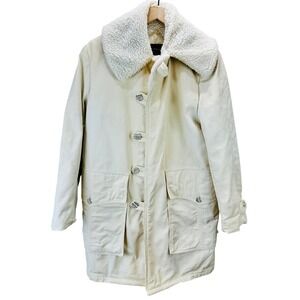 Vintage Sir Jac Mens Size 40 (M/L) Utility Parka Cream Sherpa Lined 60s/70s